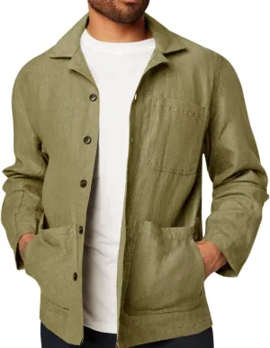 Runcati Mens Linen Shirt Jacket Button Down Long Sleeve Shacket Casual Cotton Casual Lightweight Jacket