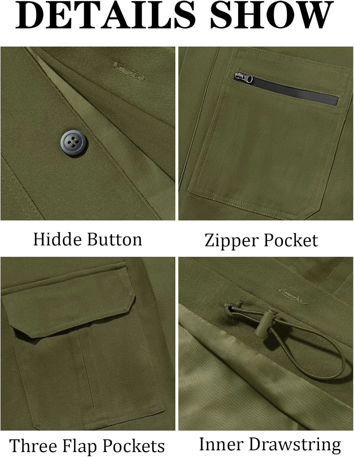 Runcati Mens Safari Jacket Military Casual Lightweight Jacket Windproof Multi Pocket Outdoor Fishing Coat