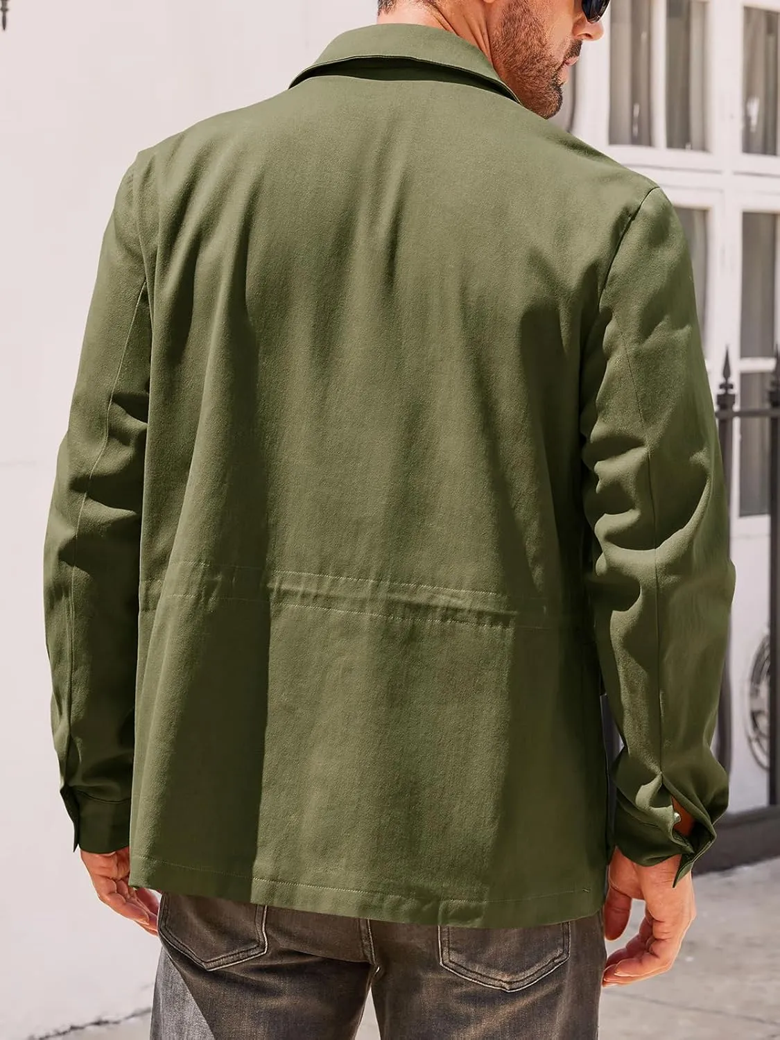 Runcati Mens Safari Jacket Military Casual Lightweight Jacket Windproof Multi Pocket Outdoor Fishing Coat
