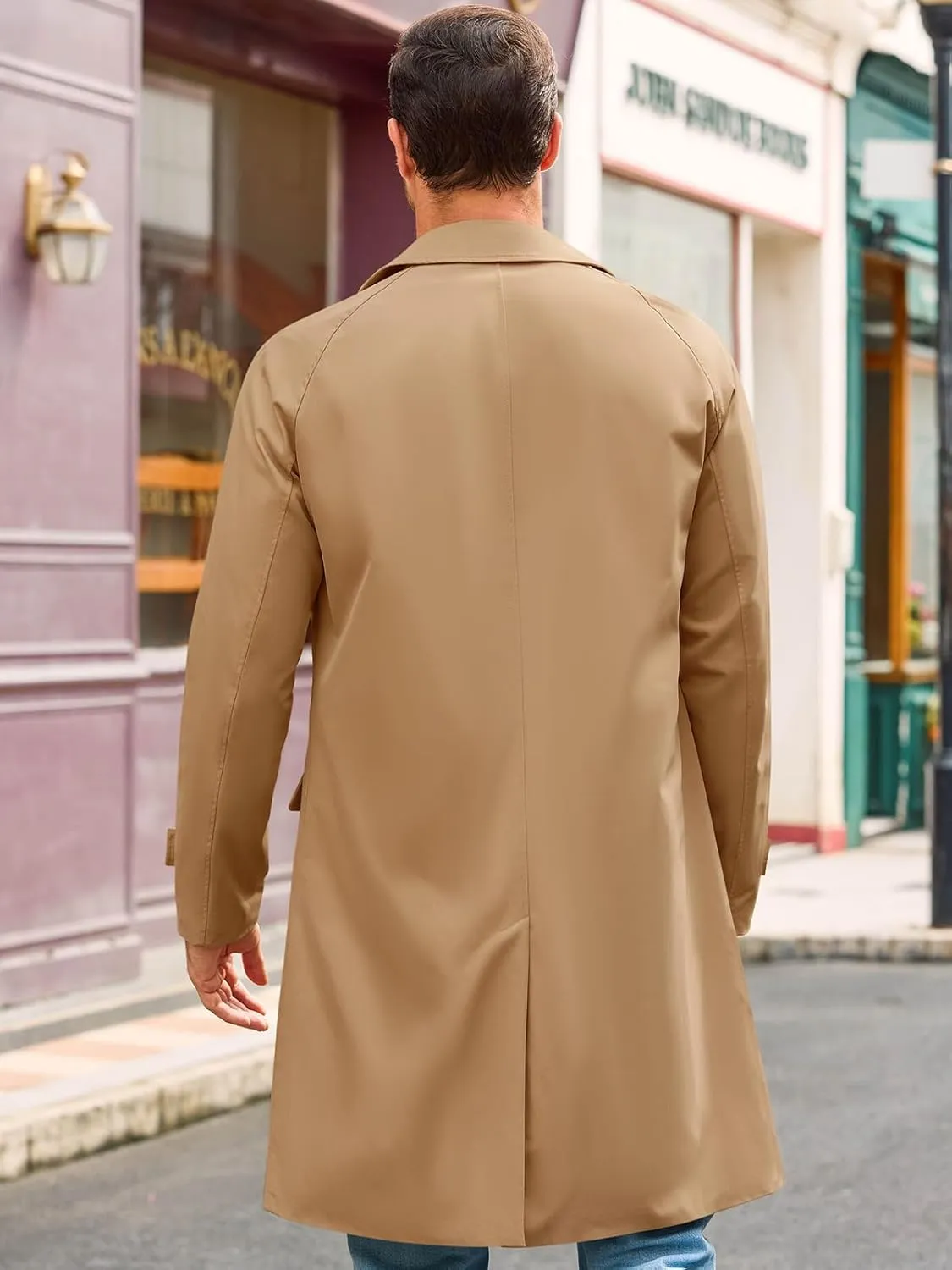Runcati Mens Trench Coat Slim Fit Single Breasted Long Windbreaker Jacket Classic Lapel Casual Overcoat