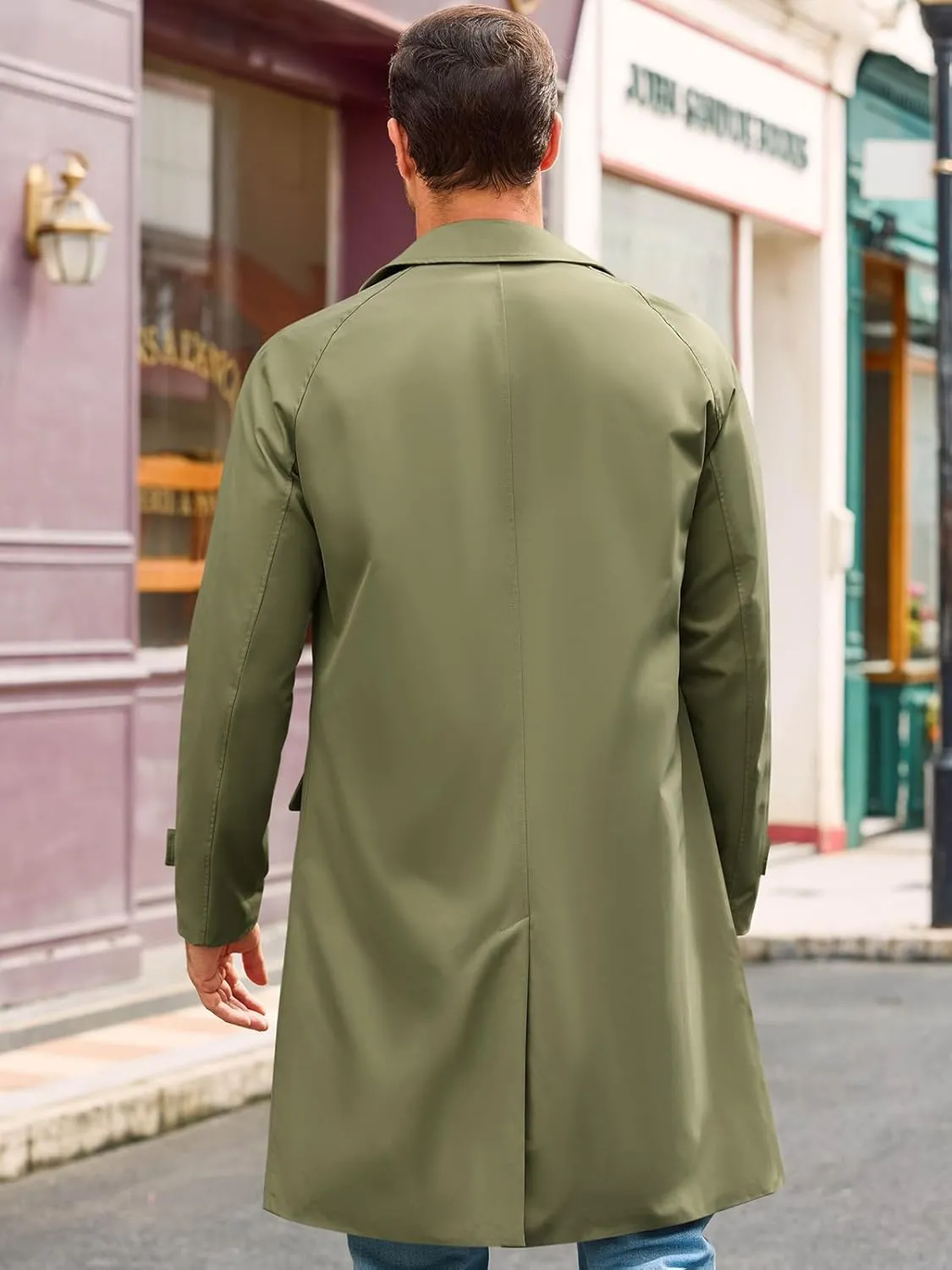 Runcati Mens Trench Coat Slim Fit Single Breasted Long Windbreaker Jacket Classic Lapel Casual Overcoat