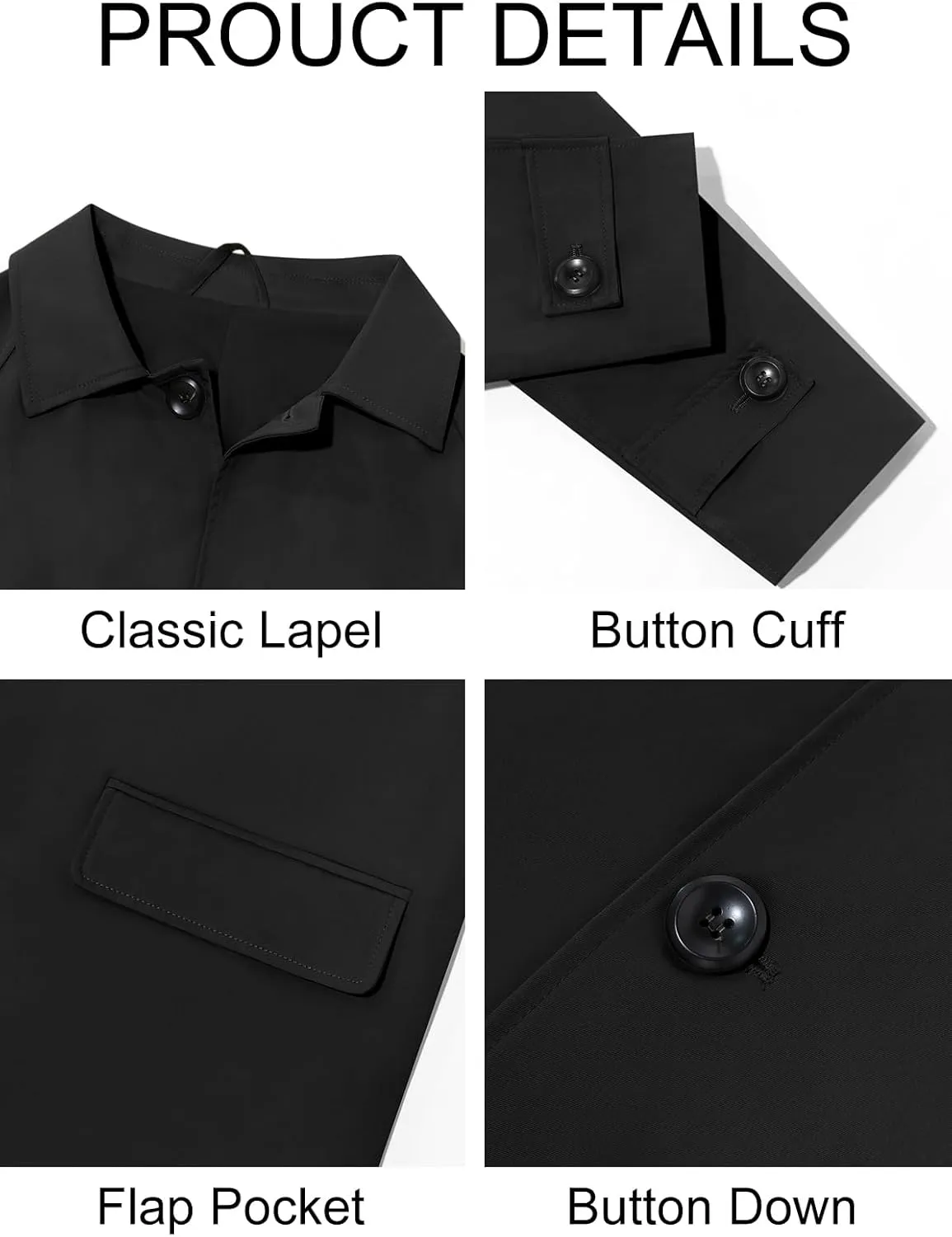 Runcati Mens Trench Coat Slim Fit Single Breasted Long Windbreaker Jacket Classic Lapel Casual Overcoat