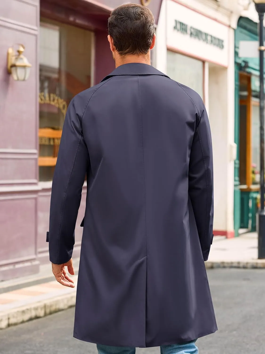 Runcati Mens Trench Coat Slim Fit Single Breasted Long Windbreaker Jacket Classic Lapel Casual Overcoat