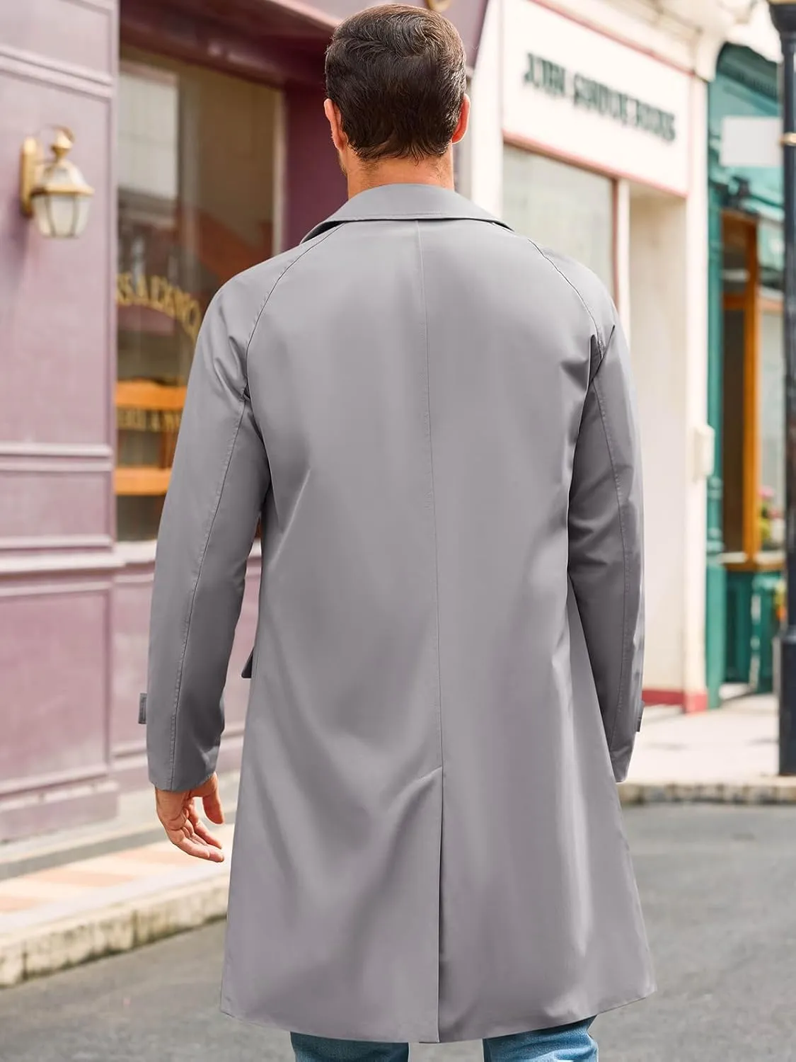 Runcati Mens Trench Coat Slim Fit Single Breasted Long Windbreaker Jacket Classic Lapel Casual Overcoat