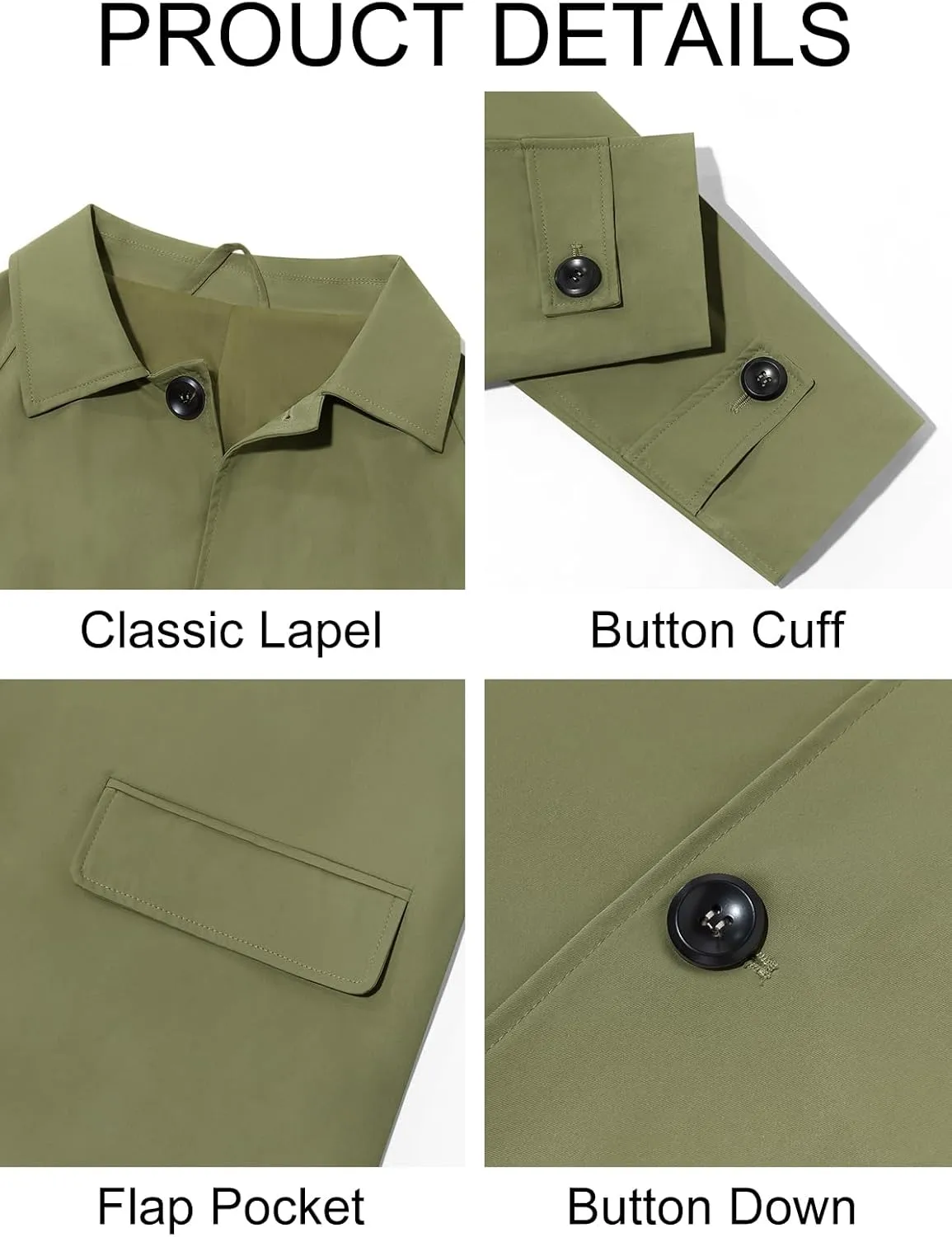 Runcati Mens Trench Coat Slim Fit Single Breasted Long Windbreaker Jacket Classic Lapel Casual Overcoat