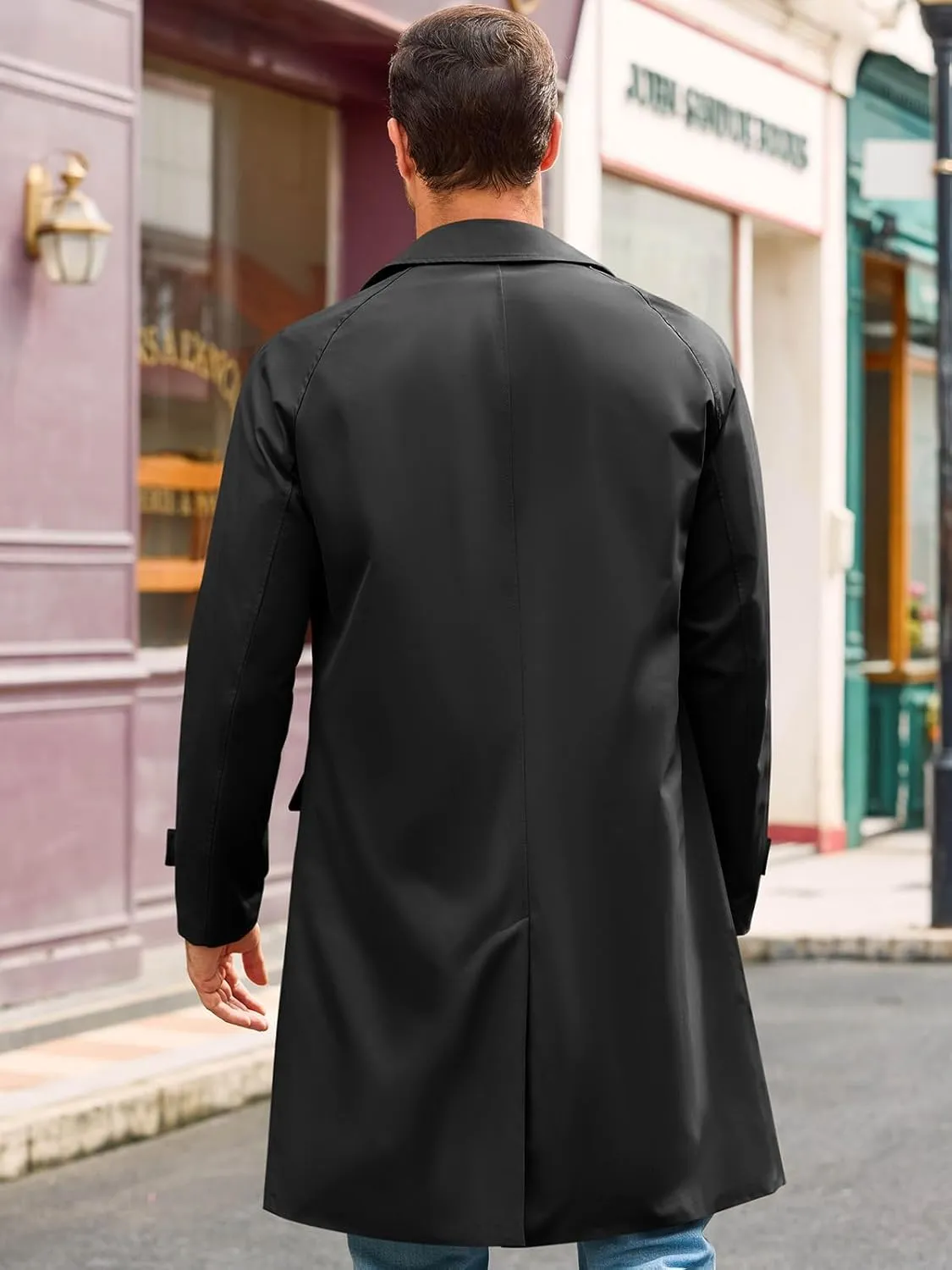 Runcati Mens Trench Coat Slim Fit Single Breasted Long Windbreaker Jacket Classic Lapel Casual Overcoat