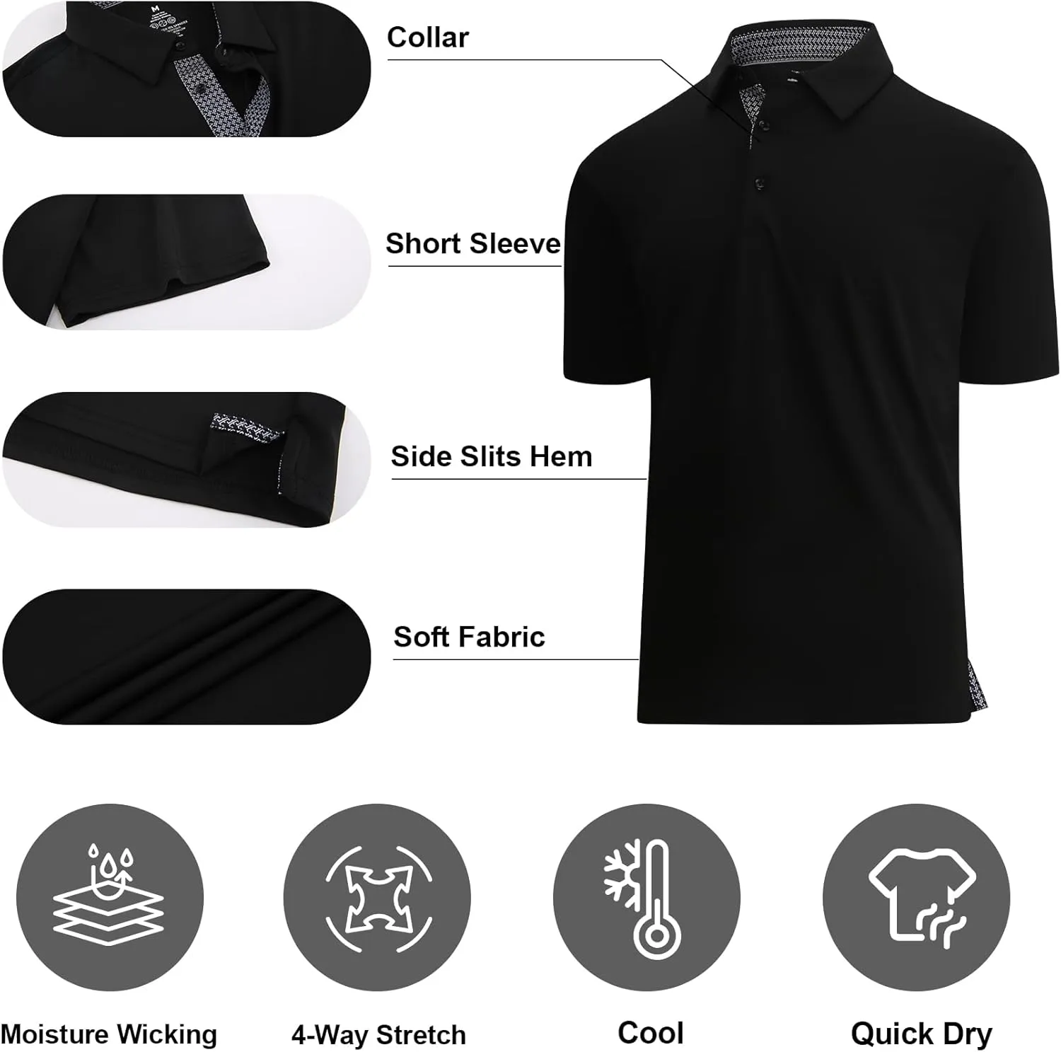 SAMERM Golf Shirts for Men Dry Fit Short Sleeve Moisture Wicking Casual Solid Stylish Mens Polo Shirts