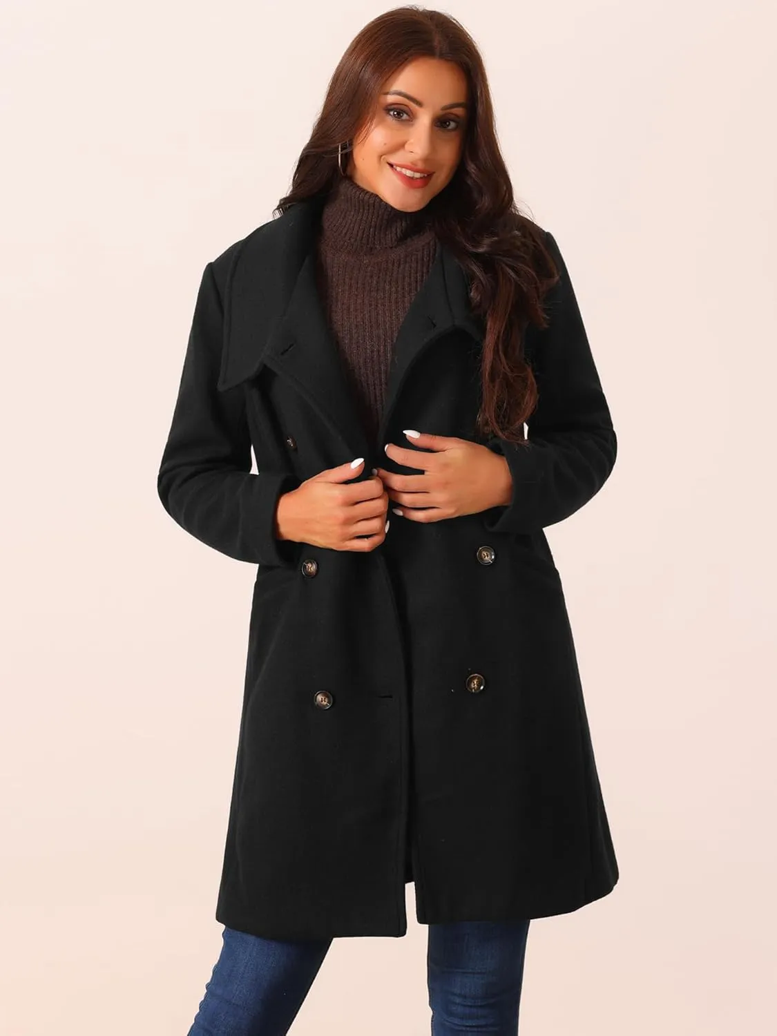 Seta T Women's Double Breasted Peacoat Fashion Winter Outwear Casual Collar Jackets with Pockets