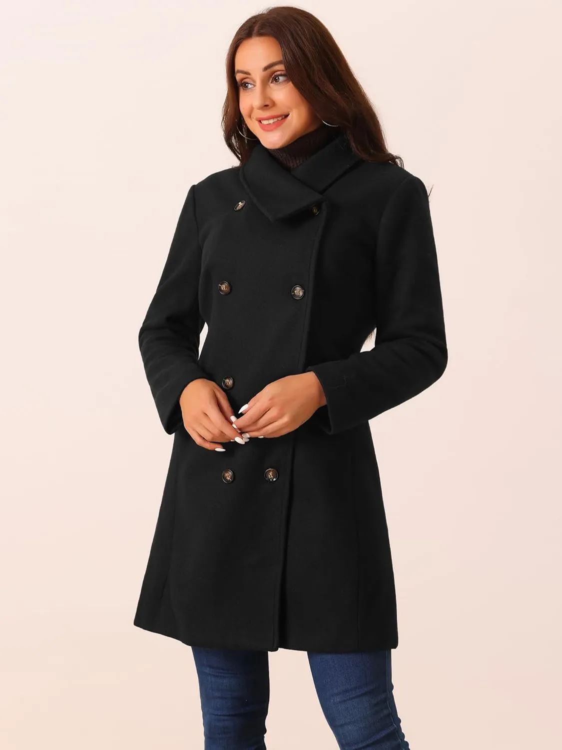 Seta T Women's Double Breasted Peacoat Fashion Winter Outwear Casual Collar Jackets with Pockets