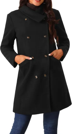 Seta T Women's Double Breasted Peacoat Fashion Winter Outwear Casual Collar Jackets with Pockets