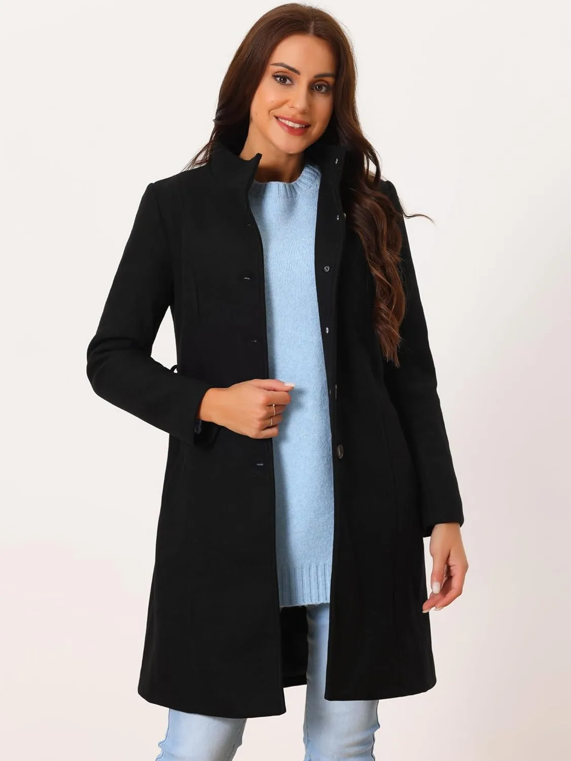 Seta T Women's Single Breasted Peacoat Fashion Winter Belted Outwear Casual Jackets with Pockets