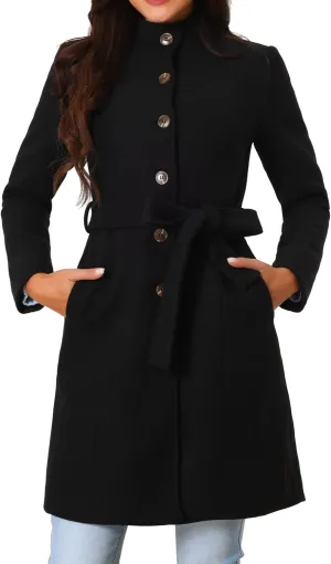 Seta T Women's Single Breasted Peacoat Fashion Winter Belted Outwear Casual Jackets with Pockets
