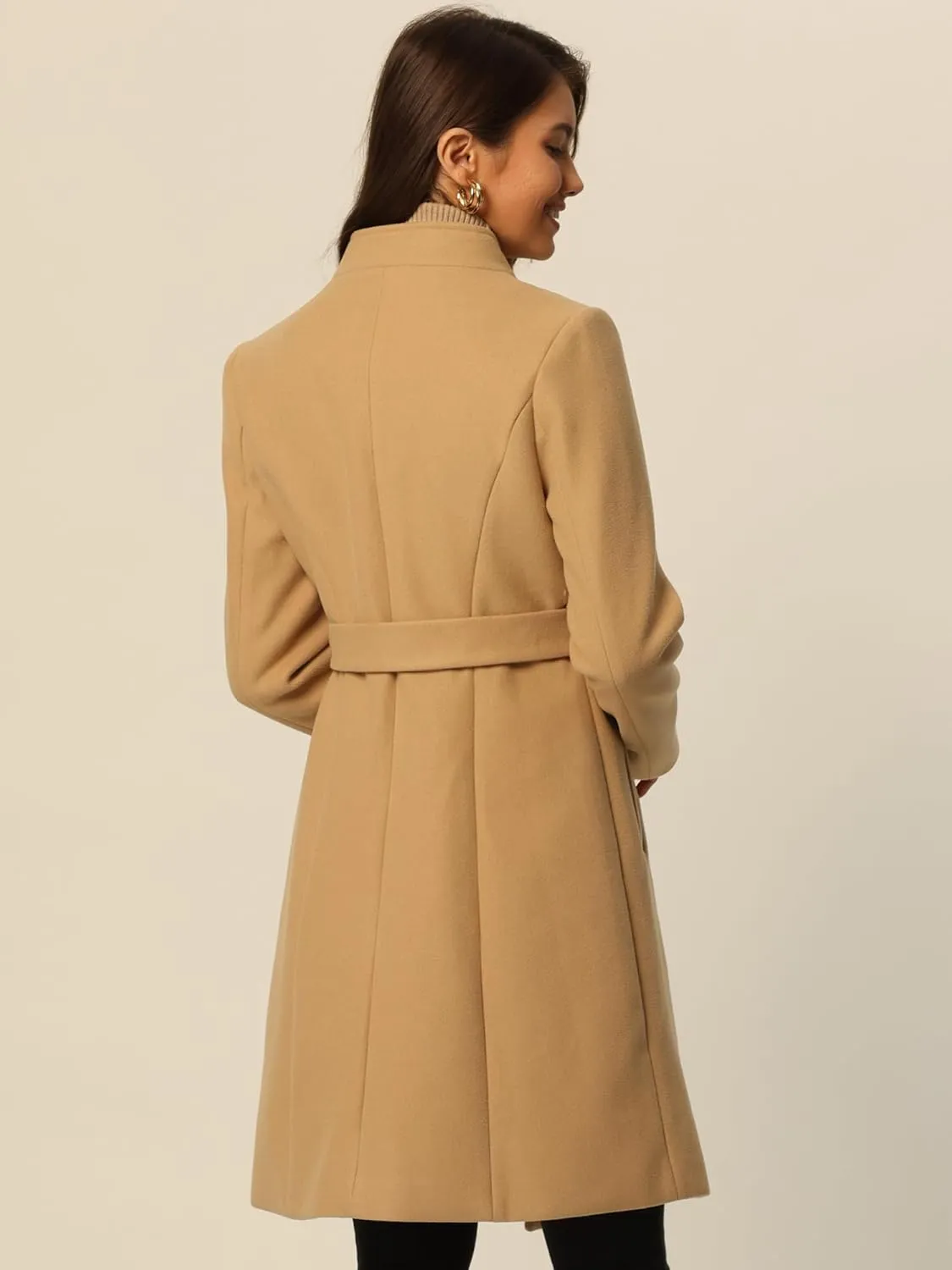 Seta T Women's Single Breasted Peacoat Fashion Winter Belted Outwear Casual Jackets with Pockets