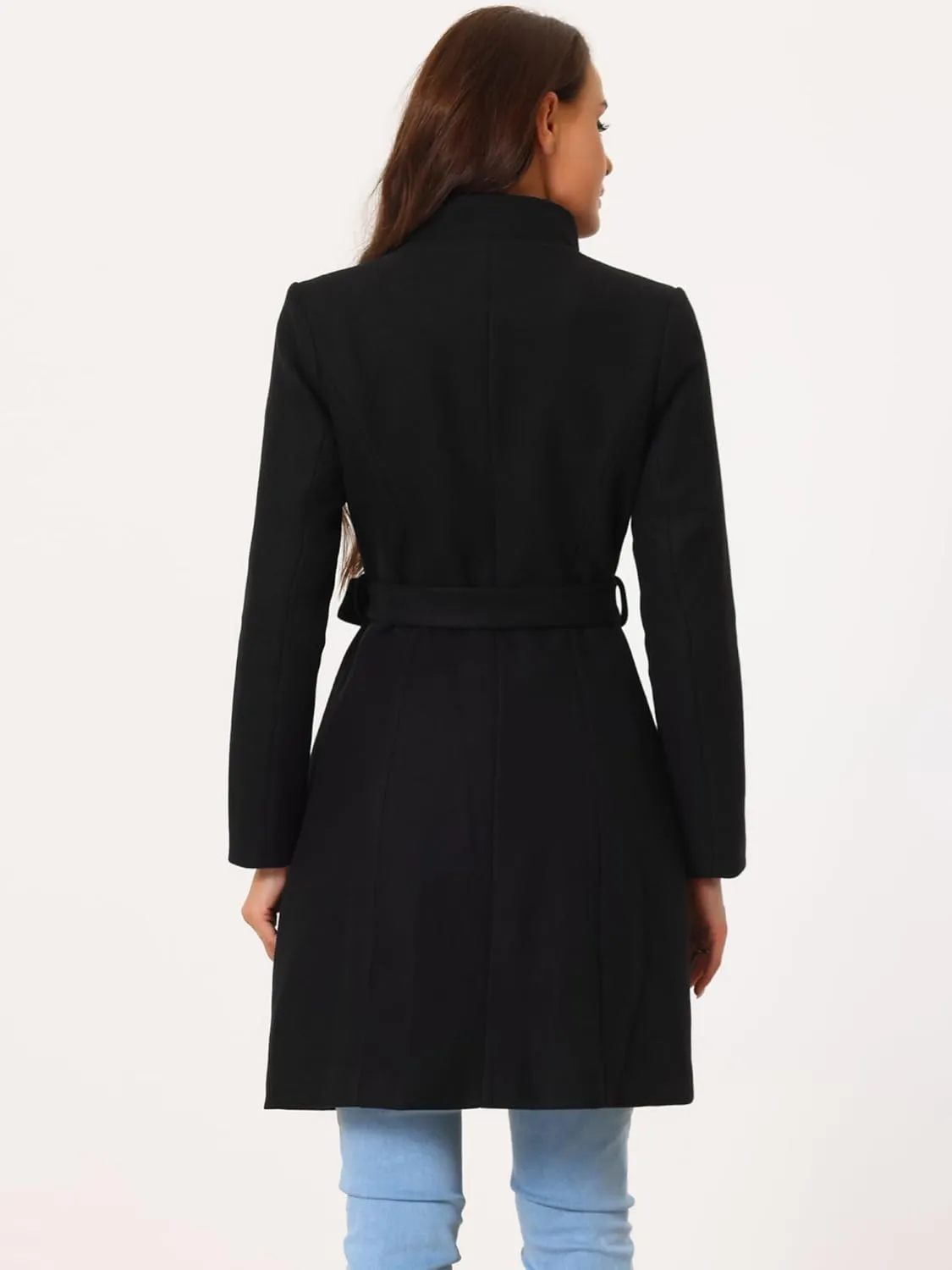 Seta T Women's Single Breasted Peacoat Fashion Winter Belted Outwear Casual Jackets with Pockets