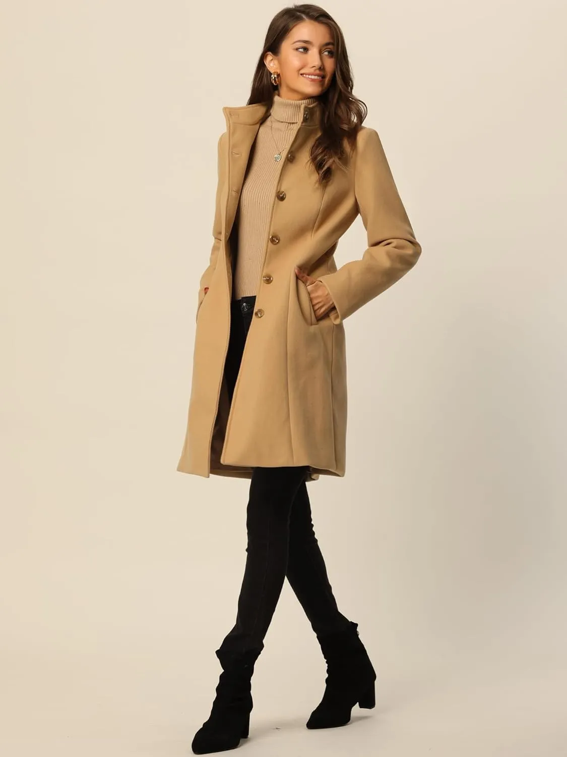 Seta T Women's Single Breasted Peacoat Fashion Winter Belted Outwear Casual Jackets with Pockets