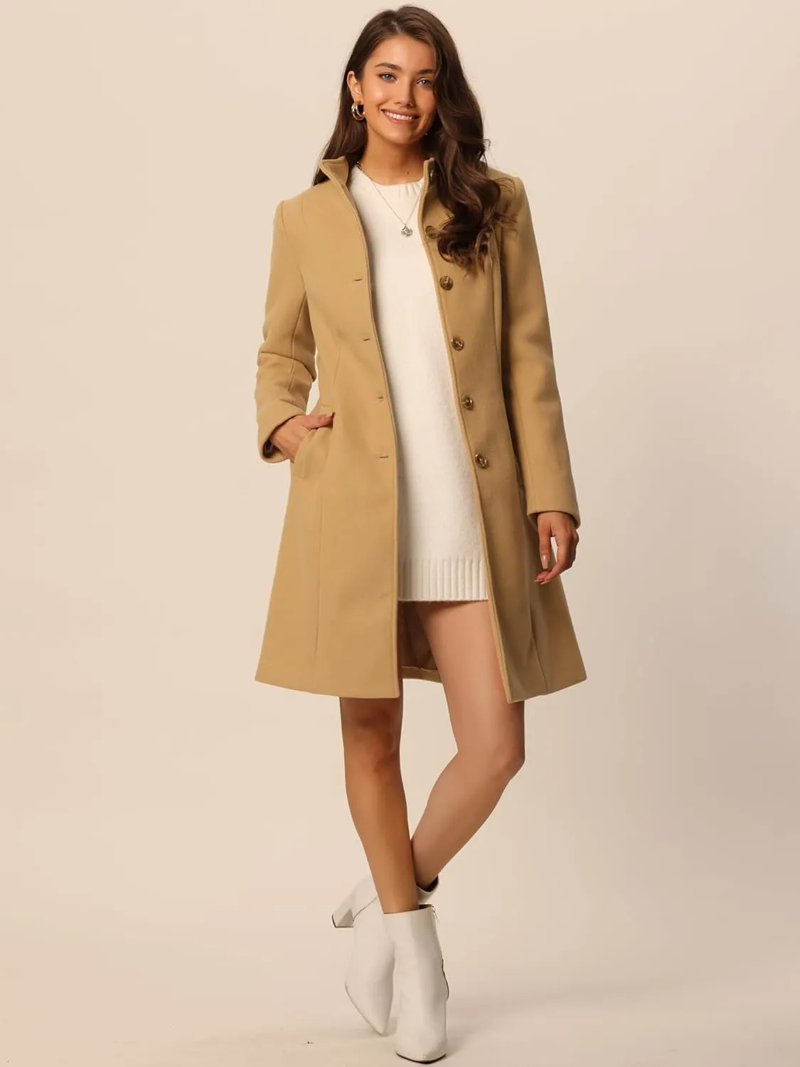 Seta T Women's Single Breasted Peacoat Fashion Winter Belted Outwear Casual Jackets with Pockets