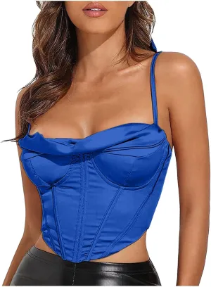 Sexy Corset Camisole Tops for Women Off Shoulder Bandeau Cropped Tank Slim Fit Pleated Party Club Cami Shirts