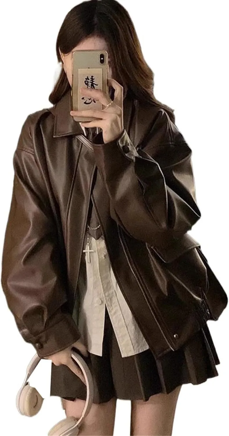 Short Slim Leather Jacket Slimming Versatile Leather Outerwear Women Casual Style