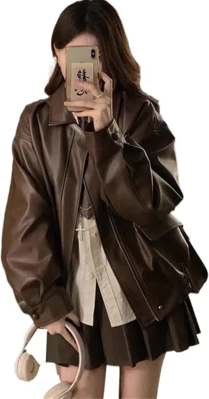 Short Slim Leather Jacket Slimming Versatile Leather Outerwear Women Casual Style