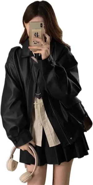 Short Slim Leather Jacket Slimming Versatile Leather Outerwear Women Casual Style