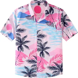 siliteelon Boys Hawaiian Shirts Short Sleeve Cotton Summer Beach Button Down Casual Aloha Luau Shirts for Kids