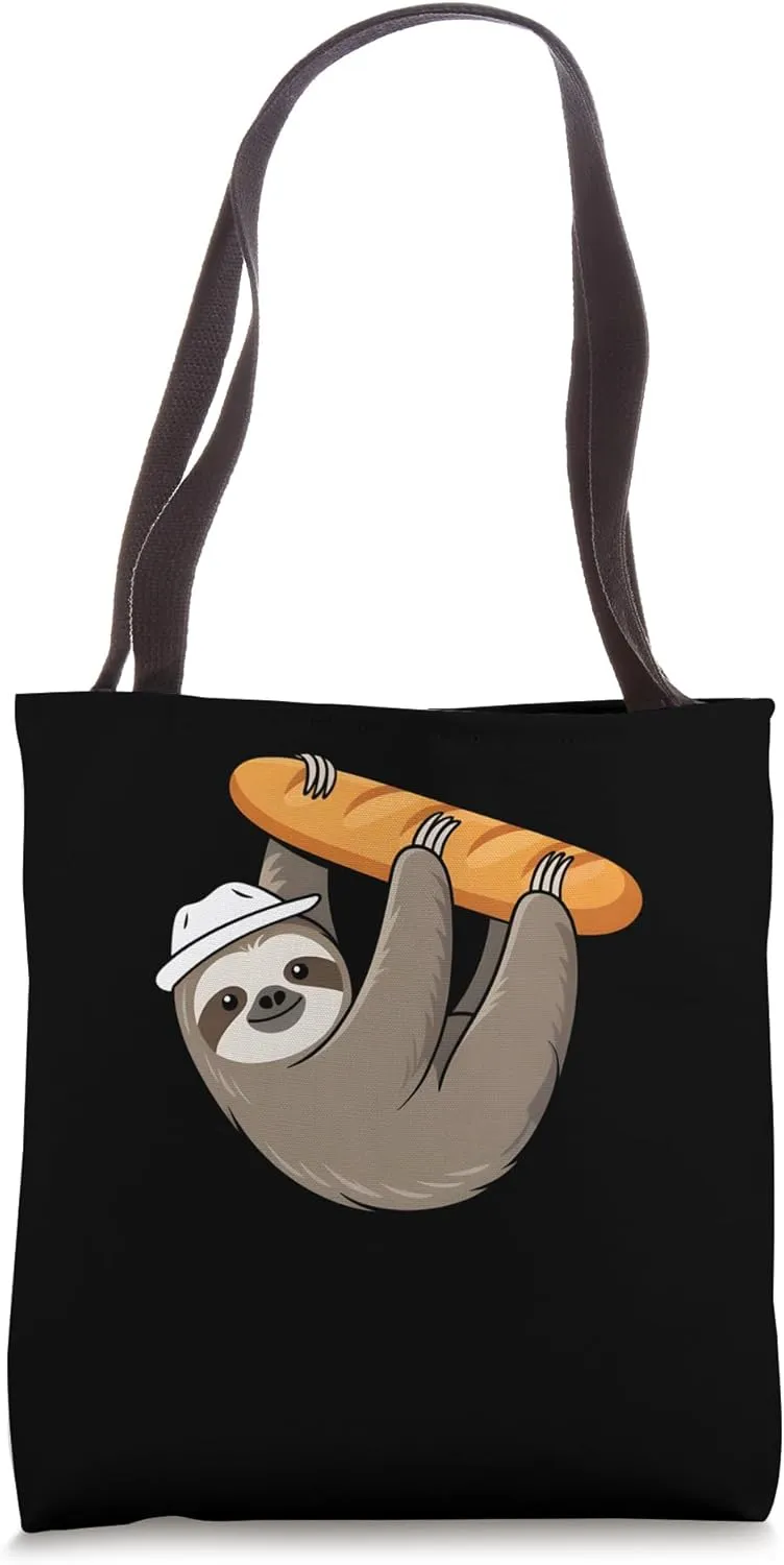 Sloth Hanging From A Baguette Cute Bread Fun Tote Bag