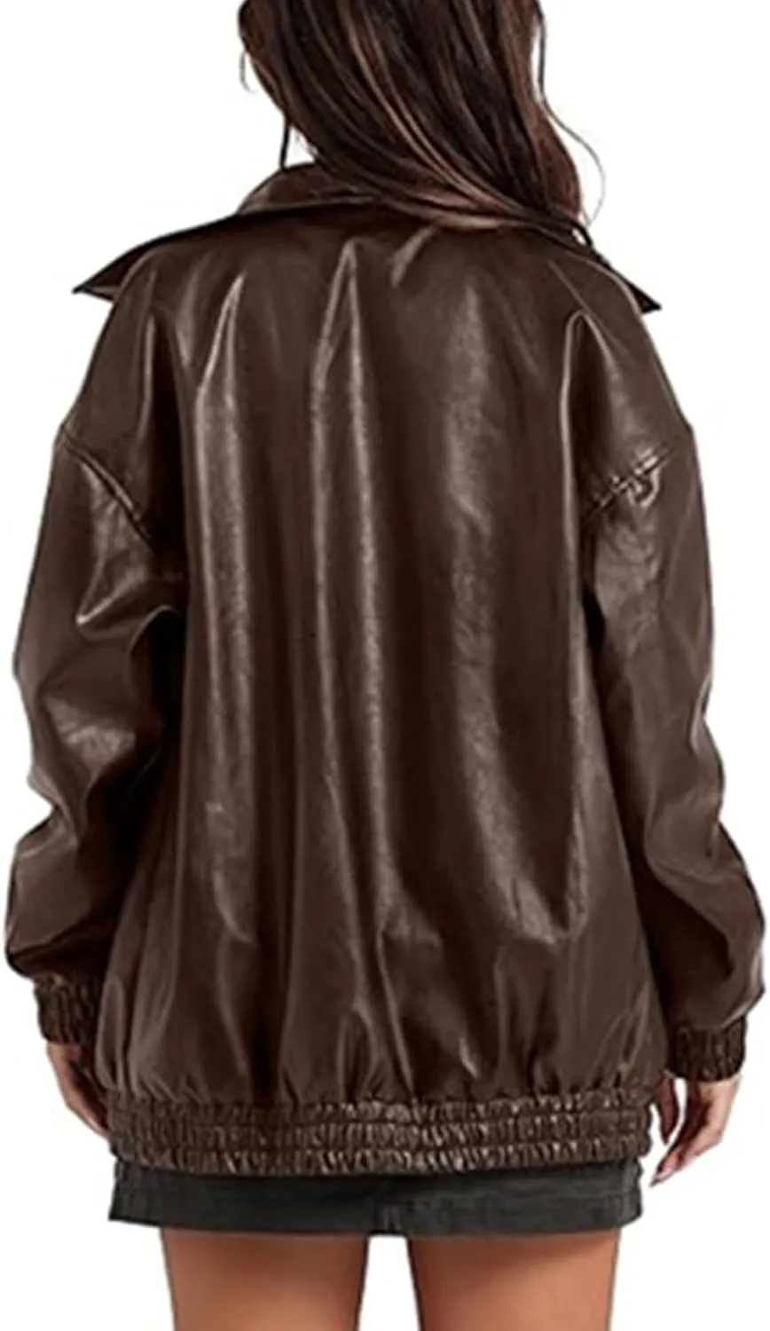 SOMTHRON Women's Oversized Leather Jackets Faux Casual Zip Up Fall Motorcycle Bomber Outfits Winter Fashion Clothes