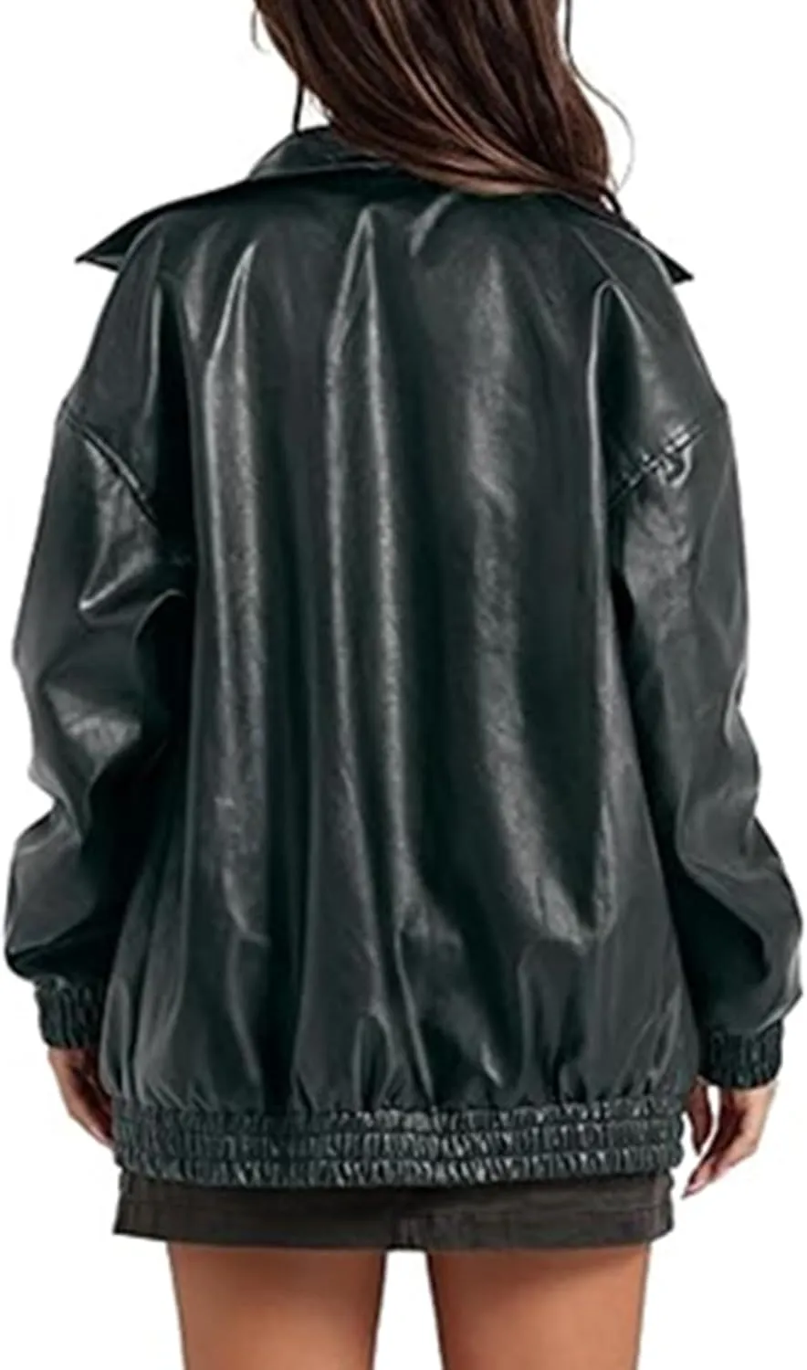 SOMTHRON Women's Oversized Leather Jackets Faux Casual Zip Up Fall Motorcycle Bomber Outfits Winter Fashion Clothes