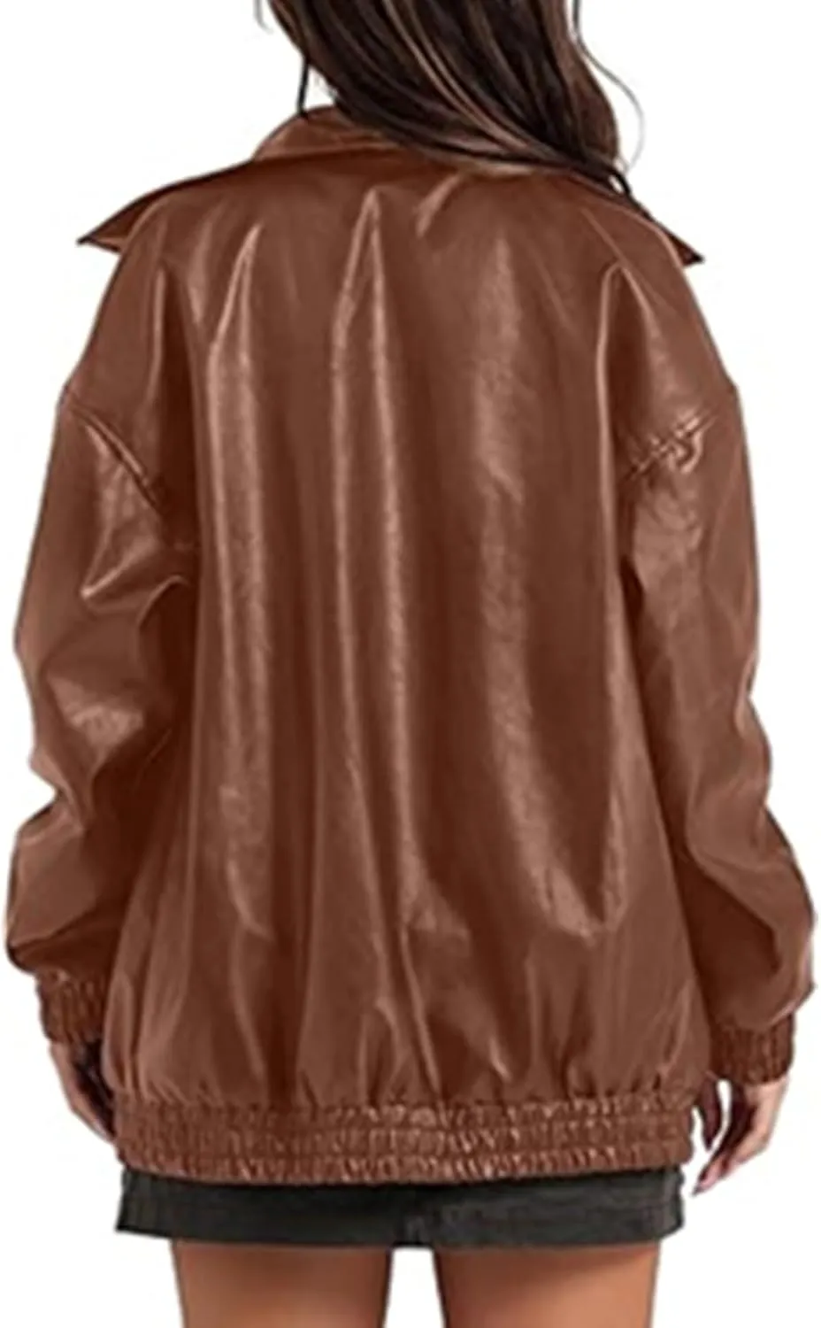 SOMTHRON Women's Oversized Leather Jackets Faux Casual Zip Up Fall Motorcycle Bomber Outfits Winter Fashion Clothes