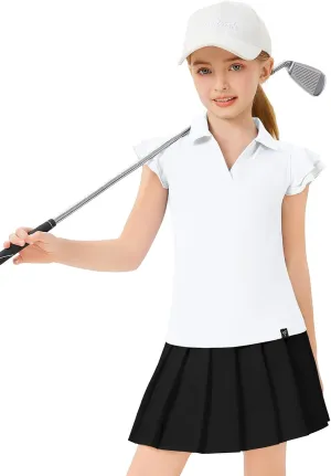 Soneven Girls Golf Polo Shirts V Neck Ruffle Sleeveless Tennis Shirts Lightweight Quick Dry Athletic Tank Tops