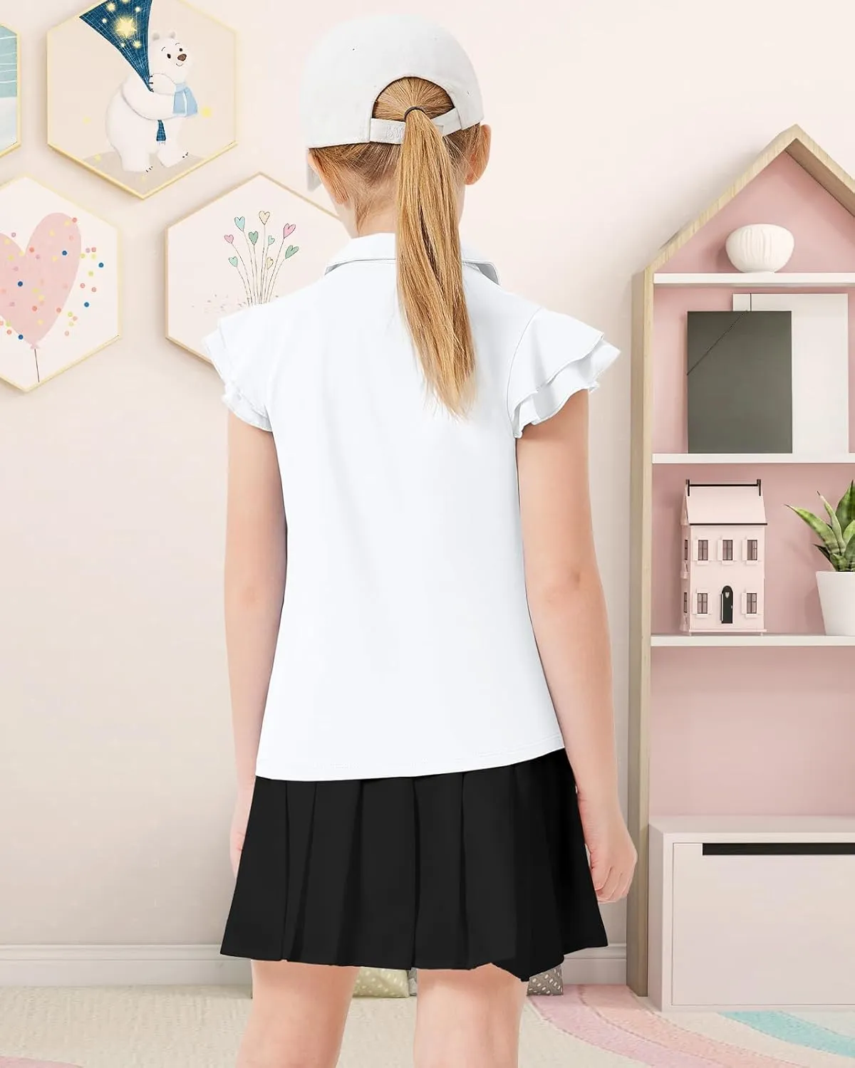 Soneven Girls Golf Polo Shirts V Neck Ruffle Sleeveless Tennis Shirts Lightweight Quick Dry Athletic Tank Tops