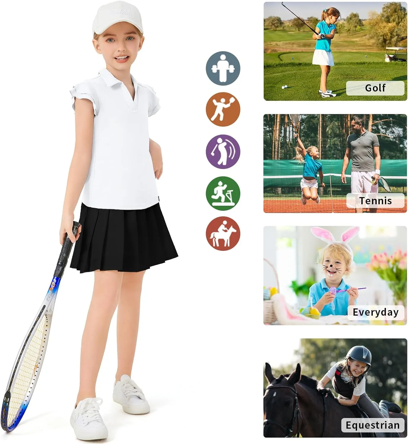 Soneven Girls Golf Polo Shirts V Neck Ruffle Sleeveless Tennis Shirts Lightweight Quick Dry Athletic Tank Tops