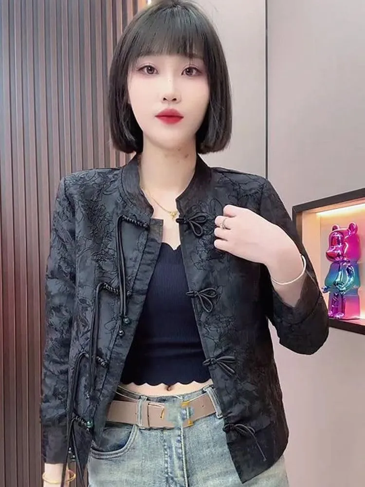 Spring jacket for women with Chinese-style satin and Knot Buttons