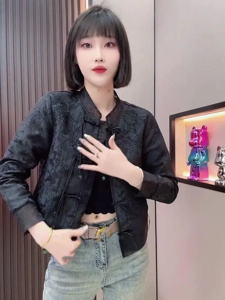 Spring jacket for women with Chinese-style satin and Knot Buttons