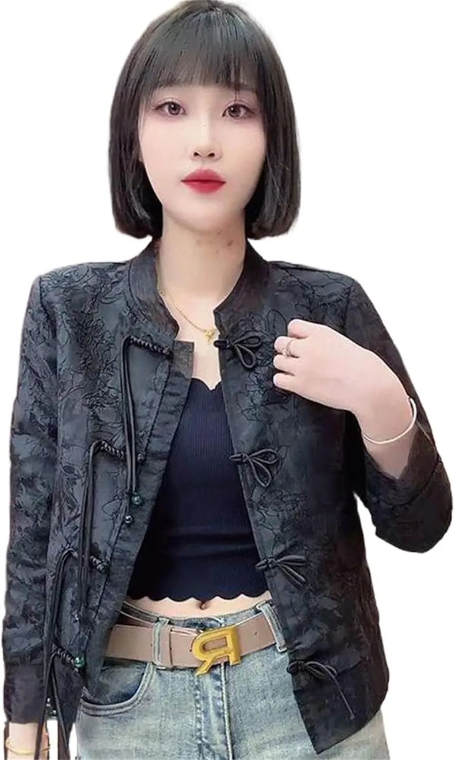 Spring jacket for women with Chinese-style satin and Knot Buttons