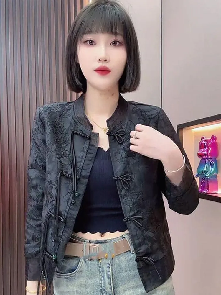 Spring jacket for women with Chinese-style satin and Knot Buttons