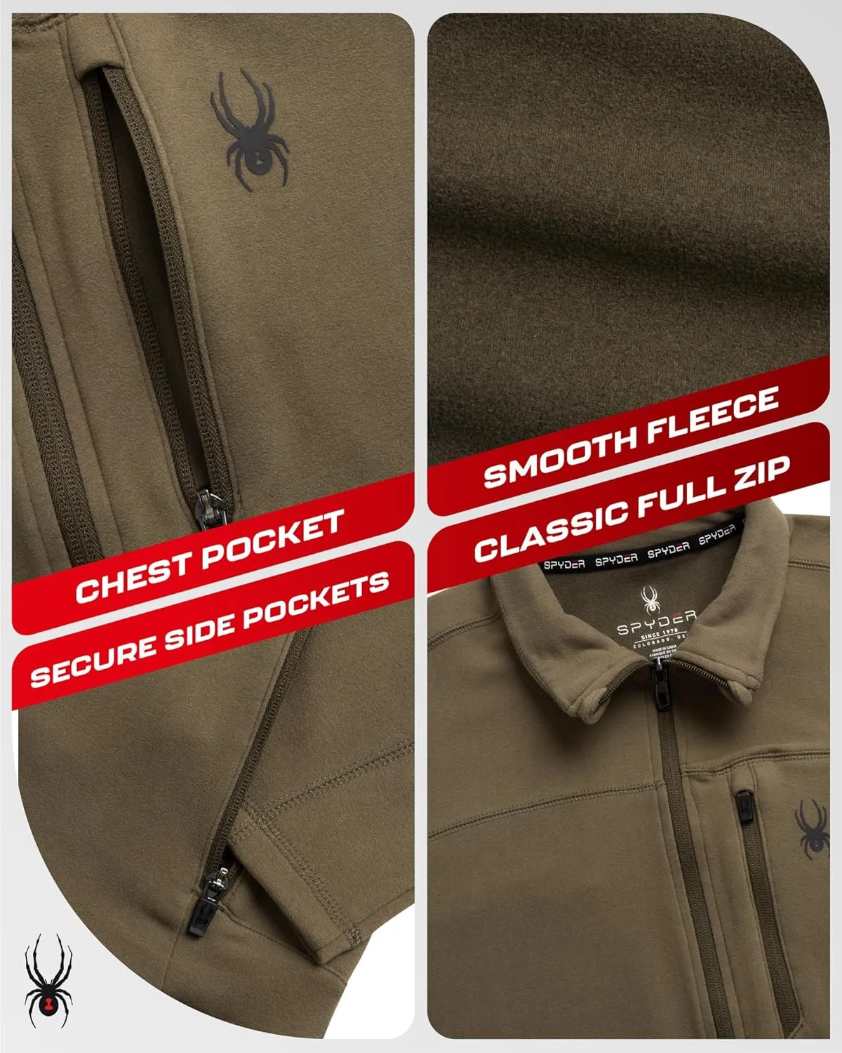 Spyder Mens Jacket - Polar Fleece Insulated Suede Light Jackets for Men - Lightweight Athletic Zip Up Jacket (Sizes: S-XL)