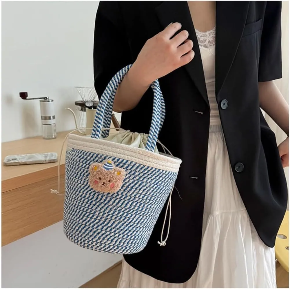 Straw Bag Summer Fashion Woven Handbag Versatile Casual Niche Shoulder Bag Cute Doll Bucket Bag Straw Bags