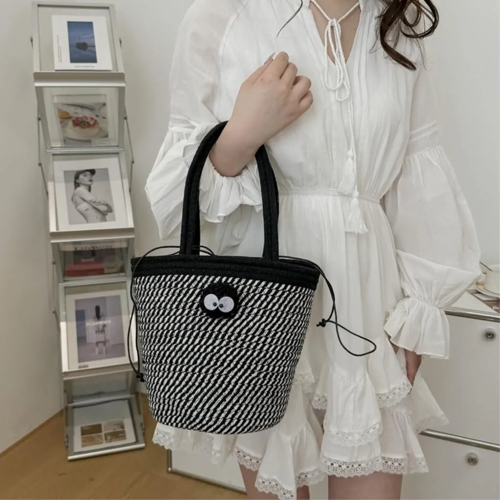Straw Bag Summer Fashion Woven Handbag Versatile Casual Niche Shoulder Bag Cute Doll Bucket Bag Straw Bags