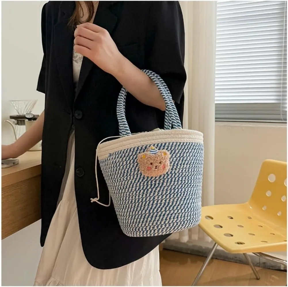 Straw Bag Summer Fashion Woven Handbag Versatile Casual Niche Shoulder Bag Cute Doll Bucket Bag Straw Bags