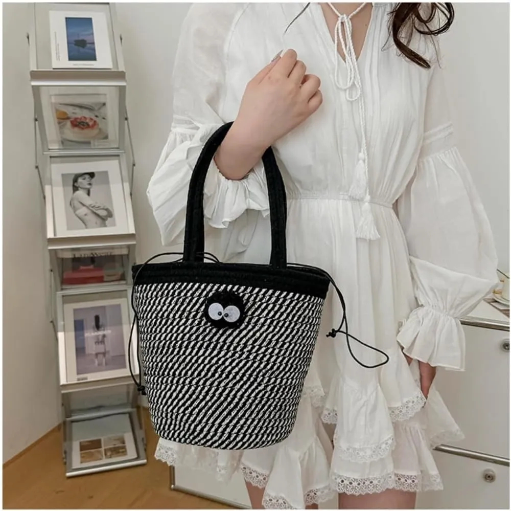 Straw Bag Summer Fashion Woven Handbag Versatile Casual Niche Shoulder Bag Cute Doll Bucket Bag Straw Bags