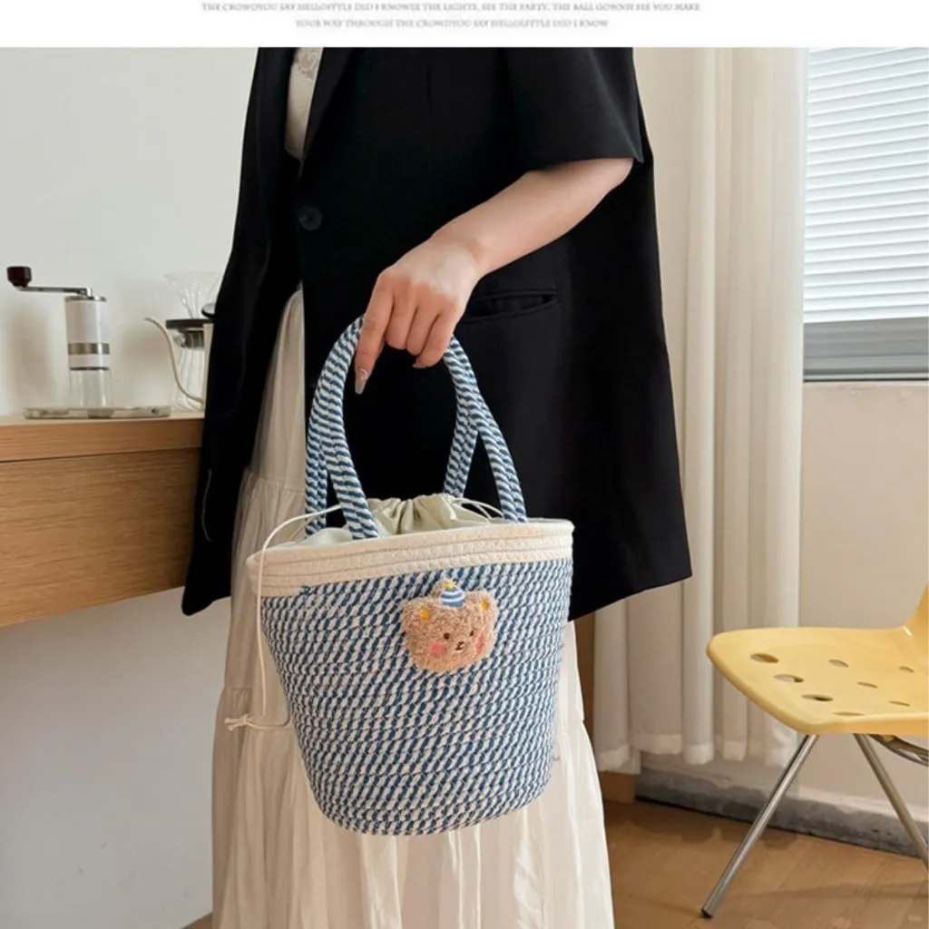Straw Bag Summer Fashion Woven Handbag Versatile Casual Niche Shoulder Bag Cute Doll Bucket Bag Straw Bags
