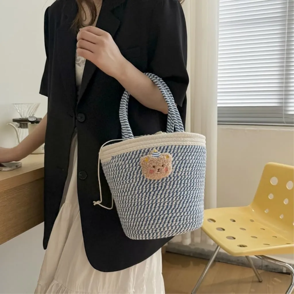 Straw Bag Summer Fashion Woven Handbag Versatile Casual Niche Shoulder Bag Cute Doll Bucket Bag Straw Bags