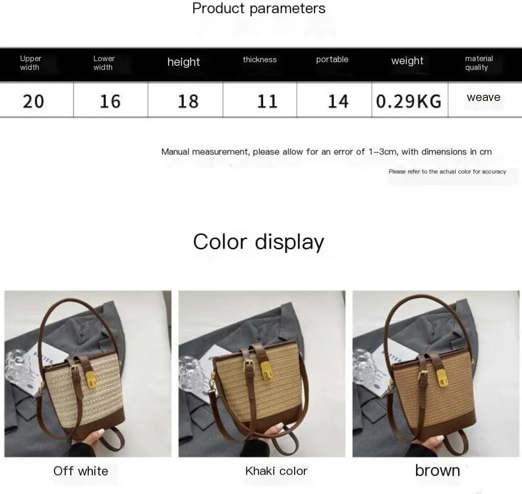 Straw Purse Woven Straw Bag Women 2023 New Shoulder Bag Summer Versatile Portable Bucket Bag Straw Purses