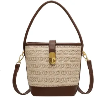 Straw Purse Woven Straw Bag Women 2023 New Shoulder Bag Summer Versatile Portable Bucket Bag Straw Purses