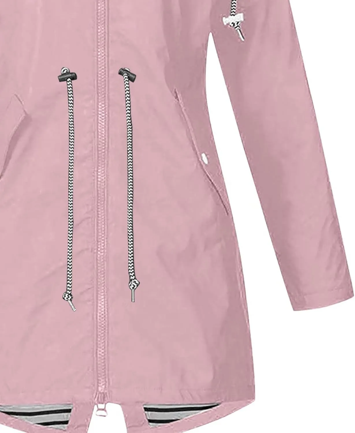 STYESH Raincoat Women Waterproof Long Hooded Trench Coats Striped Lined Windbreaker Travel Jacket Plus Size Raincoat Jackets
