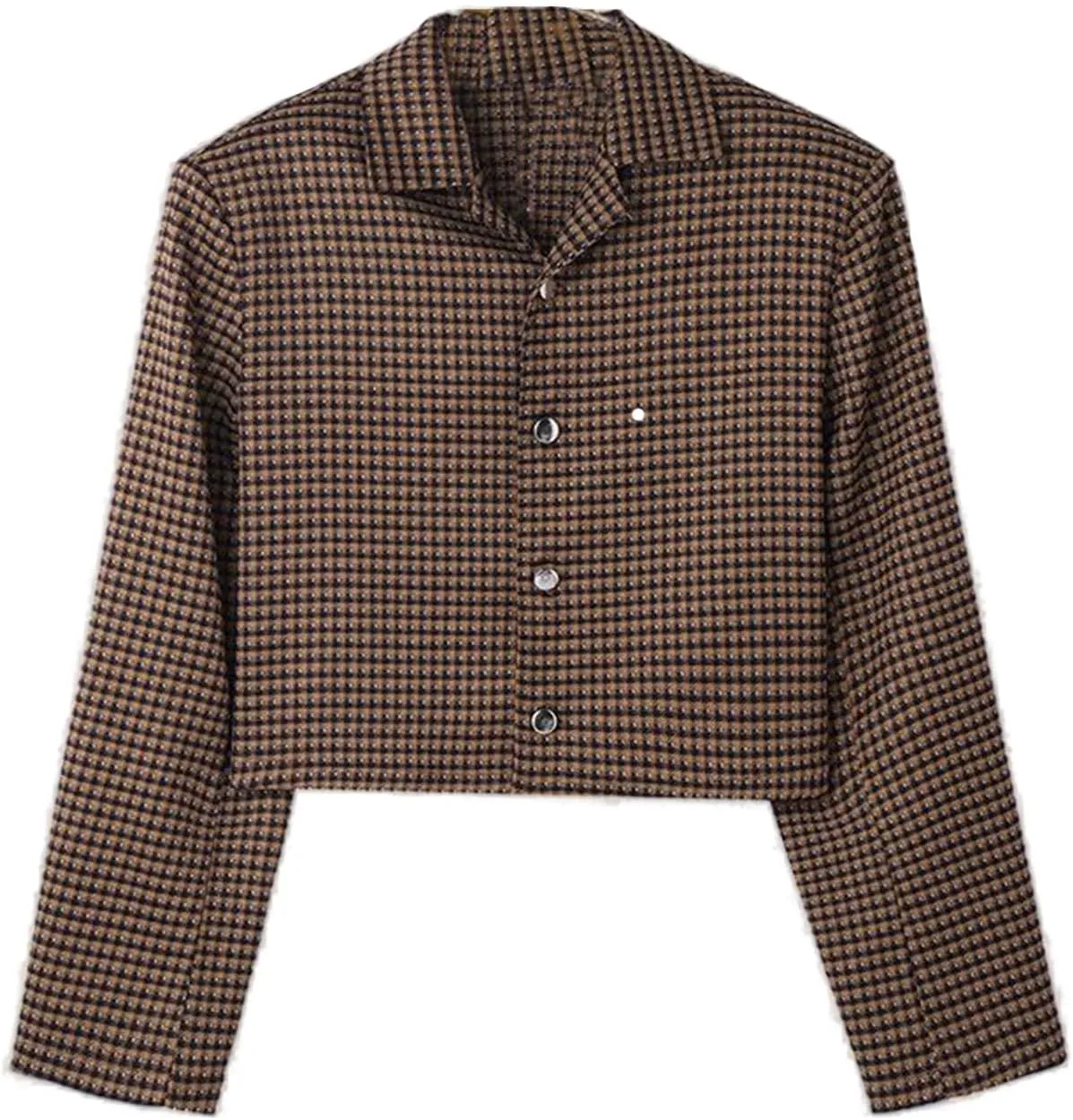 Stylish Men's Cropped Jacket Casual Plaid Shirt Jacket with Long Sleeve Button Down Lapel Coat Trendy Look