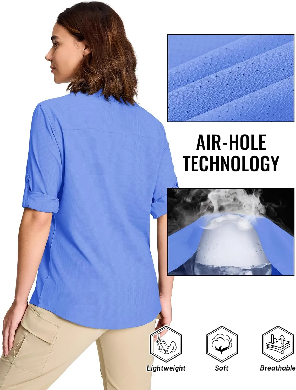 TACVASEN Women's Long Sleeve UV Sun Protection Safari Shirts Lightweight Quick Dry Hiking Fishing Button Down Shirts