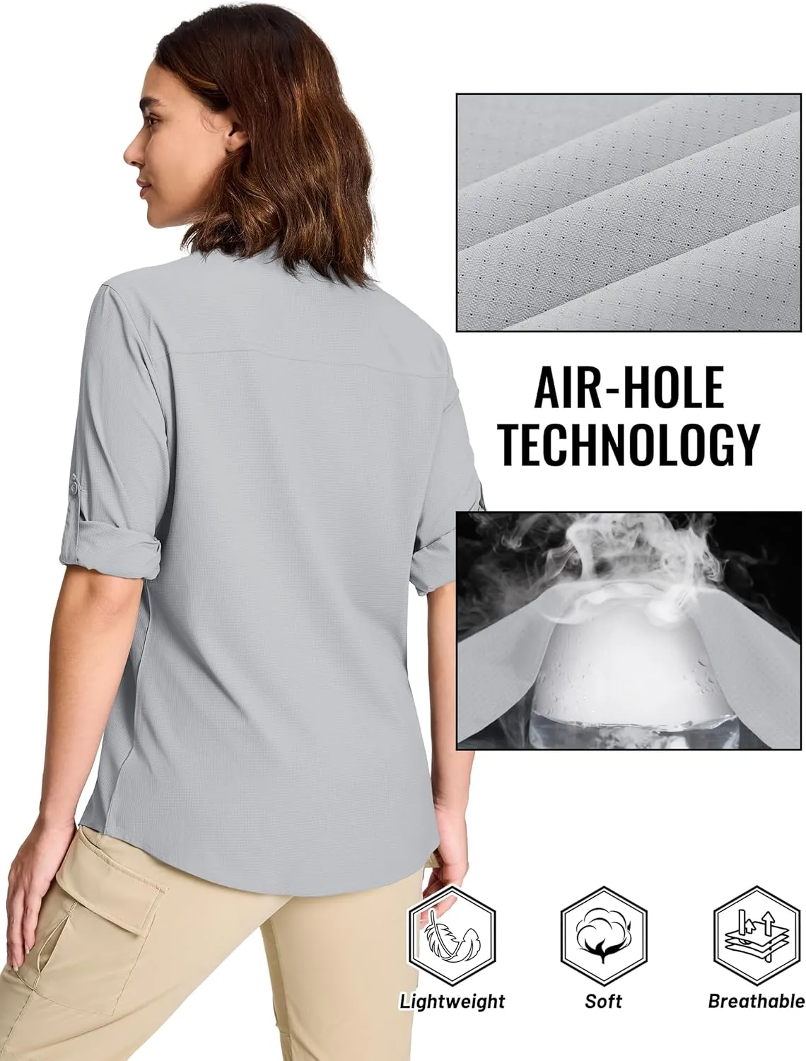 TACVASEN Women's Long Sleeve UV Sun Protection Safari Shirts Lightweight Quick Dry Hiking Fishing Button Down Shirts