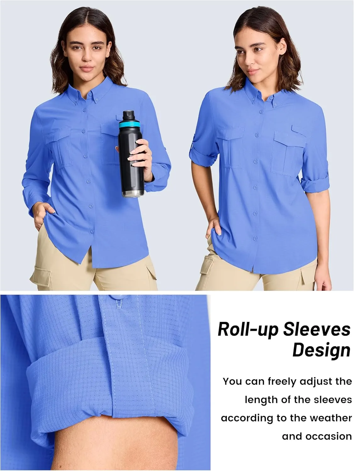 TACVASEN Women's Long Sleeve UV Sun Protection Safari Shirts Lightweight Quick Dry Hiking Fishing Button Down Shirts